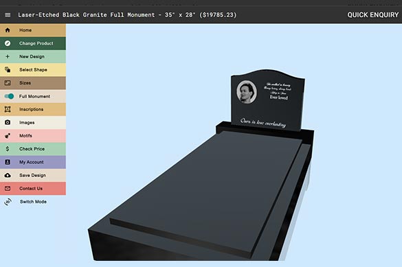 Design Your Own Laser Etched Black Granite Full Monument